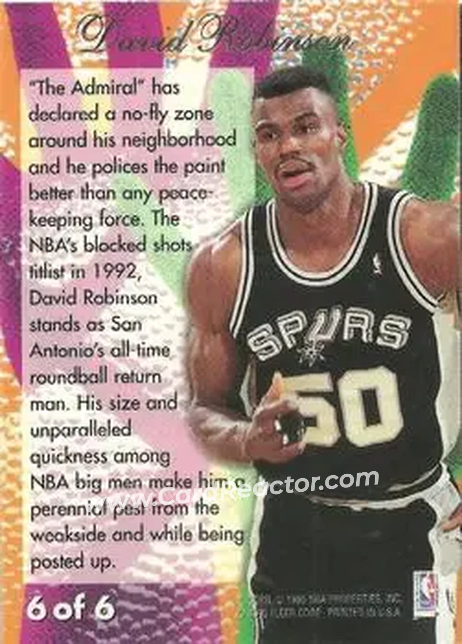 1994-95 Flair - Rejectors #6 - David Robinson - San Antonio Spurs - Back 1994-95 Flair - Rejectors #6 - David Robinson - San Antonio Spurs - Back