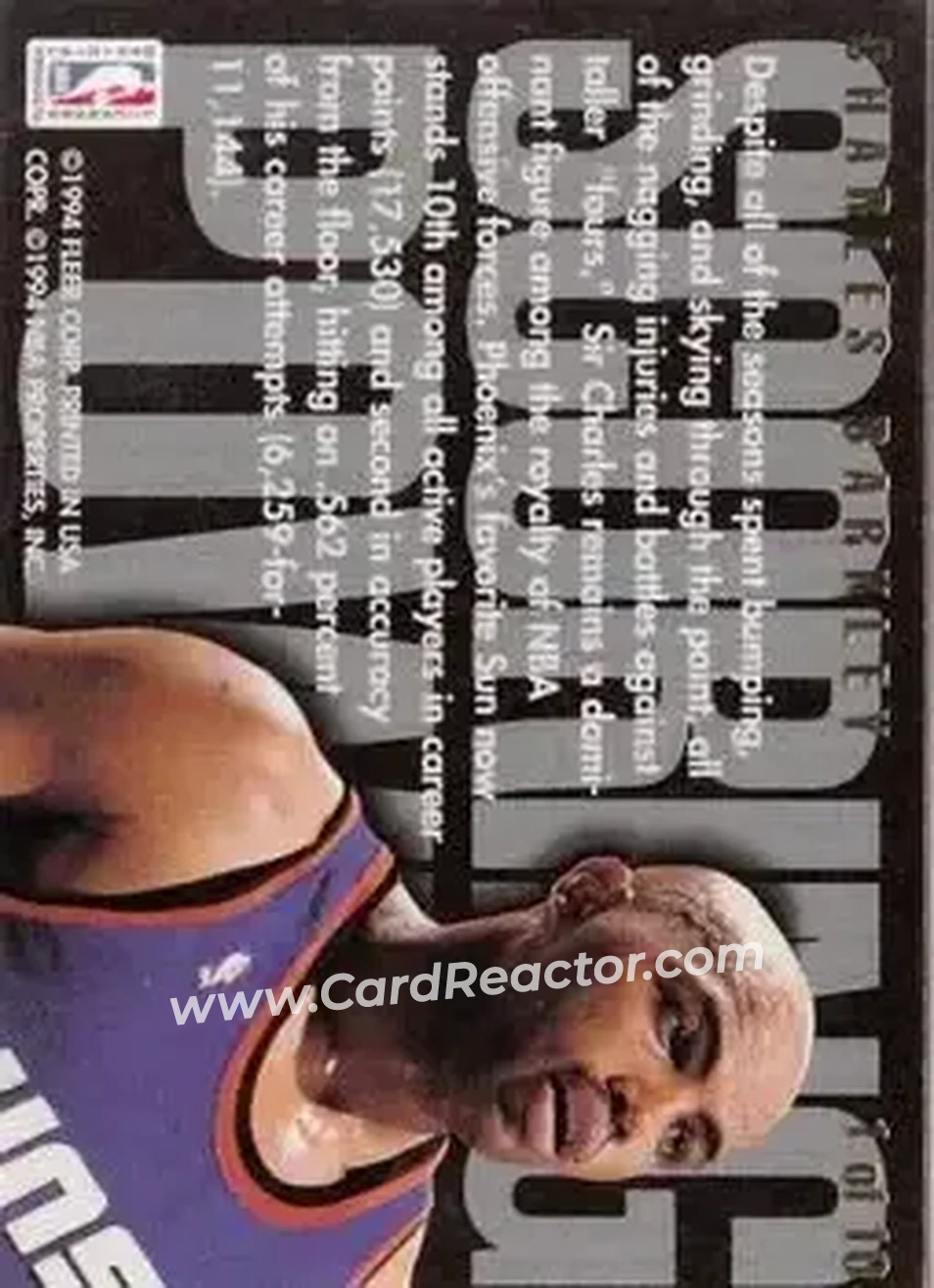 1994-95 Flair - Scoring Power #1 - Charles Barkley - Phoenix Suns - Back 1994-95 Flair - Scoring Power #1 - Charles Barkley - Phoenix Suns - Back