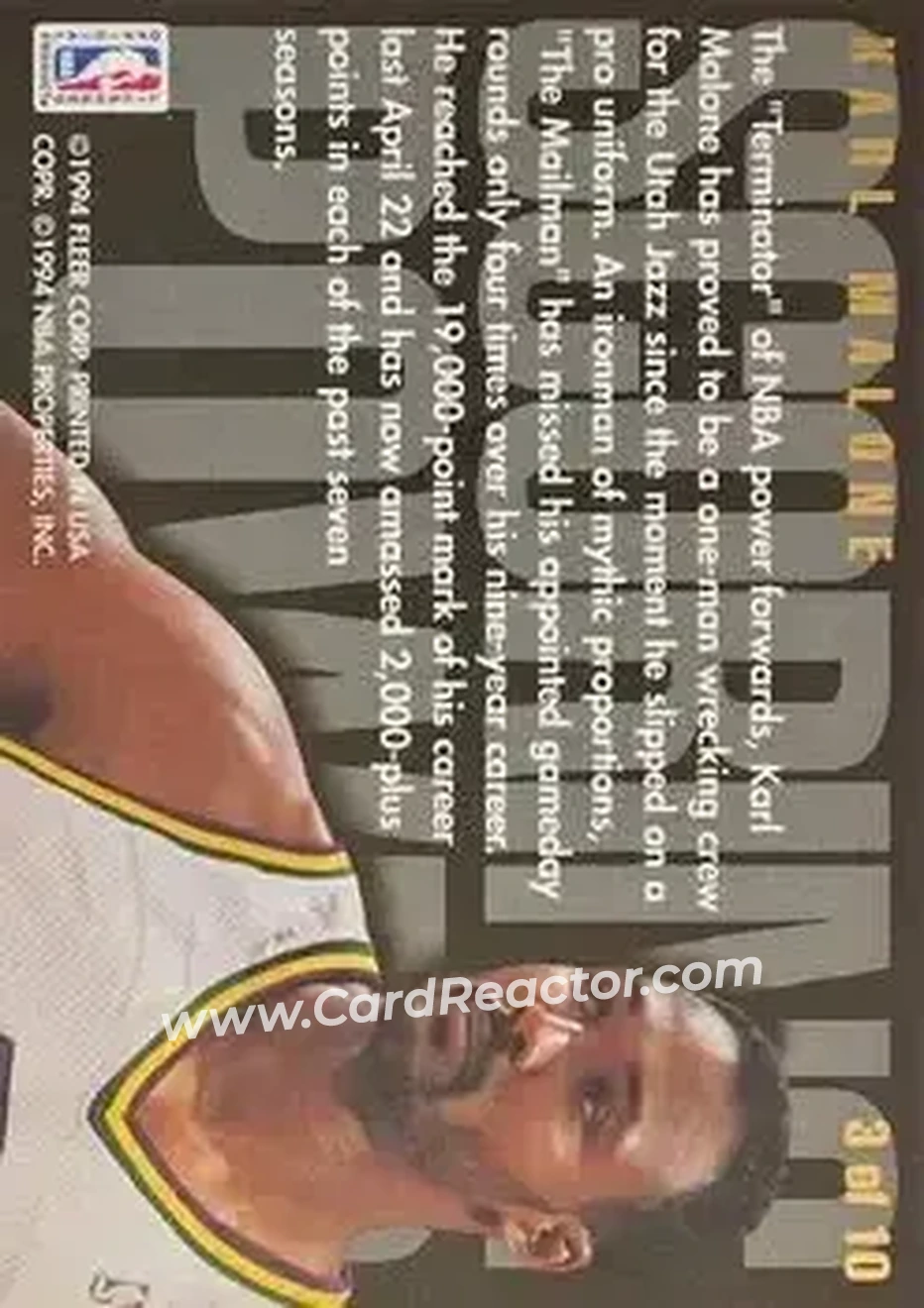 1994-95 Flair - Scoring Power #3 - Karl Malone - Utah Jazz - Back 1994-95 Flair - Scoring Power #3 - Karl Malone - Utah Jazz - Back