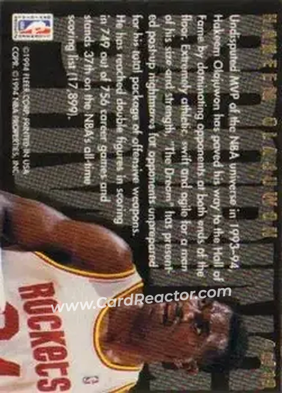 1994-95 Flair - Scoring Power #4 - Hakeem Olajuwon - Houston Rockets - Back 1994-95 Flair - Scoring Power #4 - Hakeem Olajuwon - Houston Rockets - Back