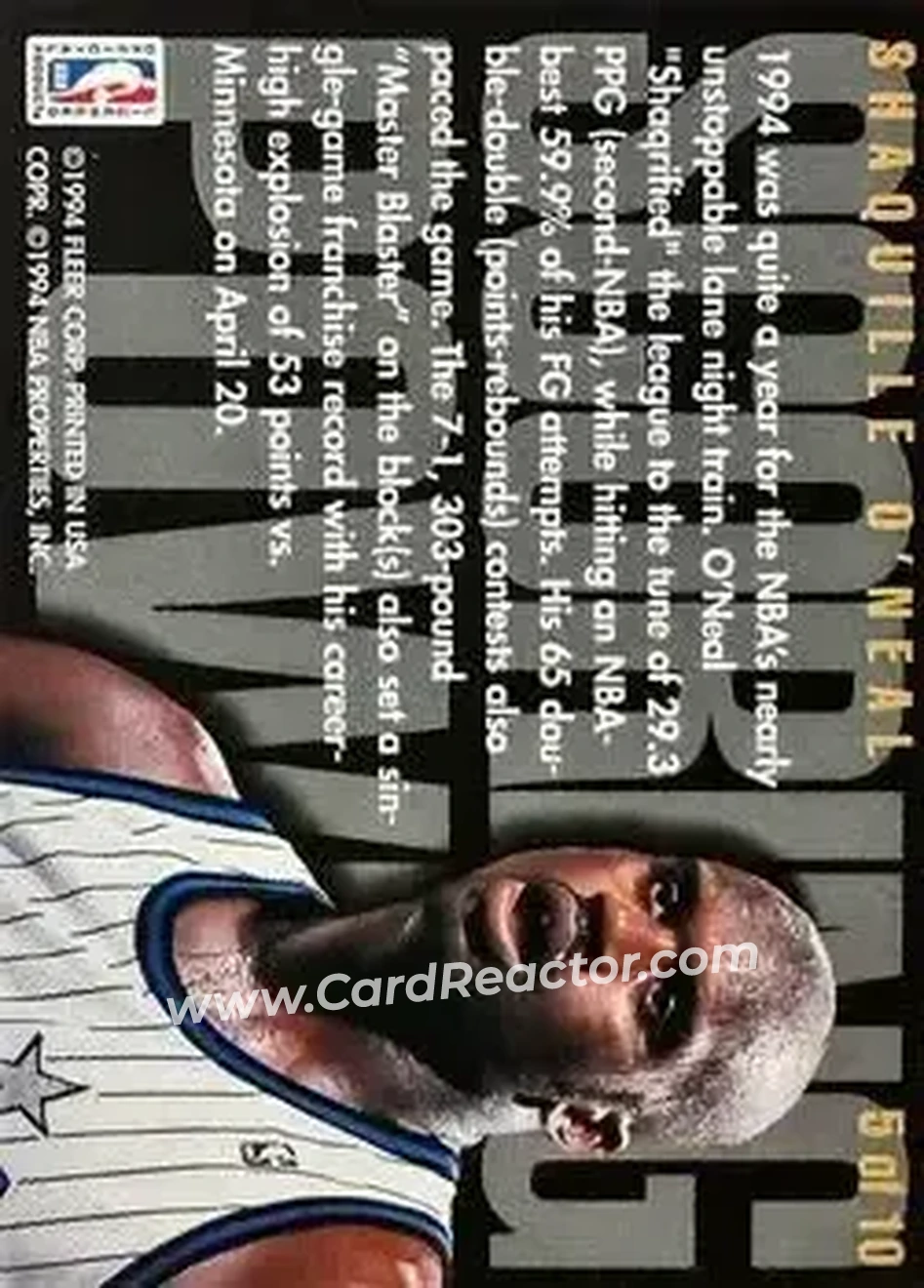 1994-95 Flair - Scoring Power #5 - Shaquille O'Neal - Orlando Magic - Back 1994-95 Flair - Scoring Power #5 - Shaquille O'Neal - Orlando Magic - Back