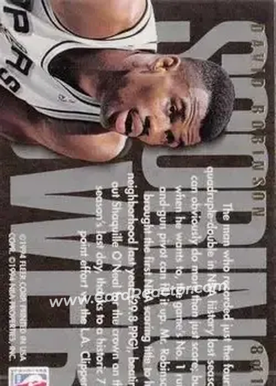 1994-95 Flair - Scoring Power #8 - David Robinson - San Antonio Spurs - Back