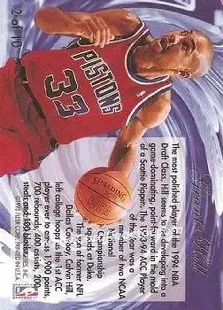 1994-95 Flair - Wave of the Future #2 - Grant Hill - Detroit Pistons - Back 1994-95 Flair - Wave of the Future #2 - Grant Hill - Detroit Pistons - Back