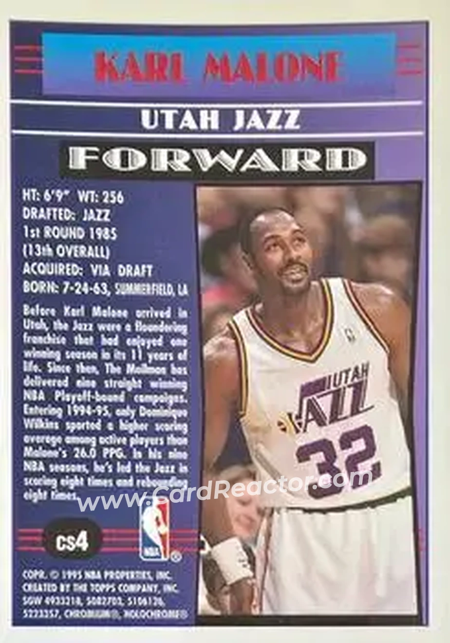 1994-95 Finest - Cornerstone #CS4 - Karl Malone - Utah Jazz - Back
