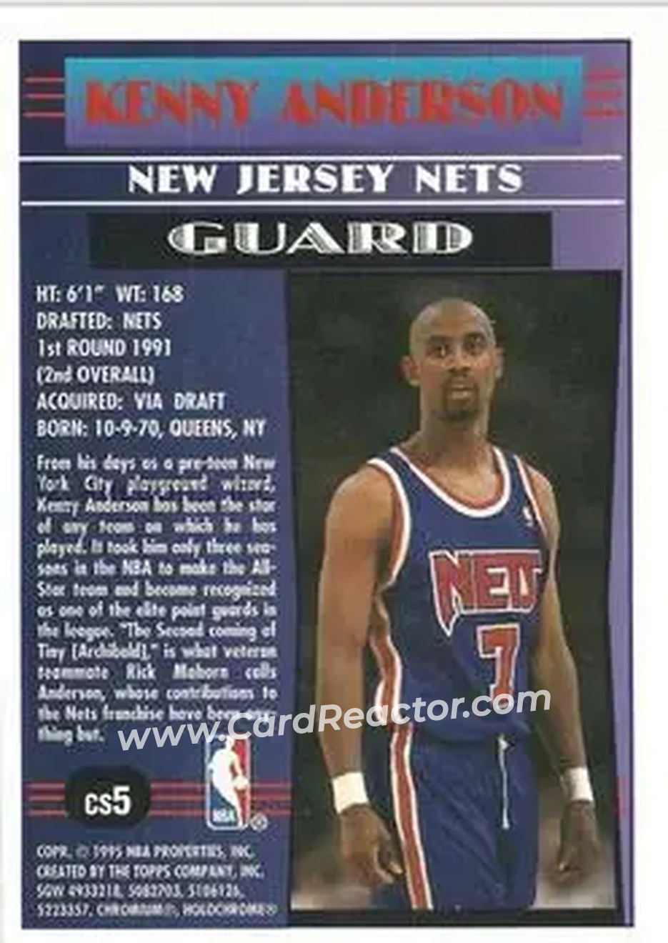 1994-95 Finest - Cornerstone #CS5 - Kenny Anderson - New Jersey Nets - Back 1994-95 Finest - Cornerstone #CS5 - Kenny Anderson - New Jersey Nets - Back