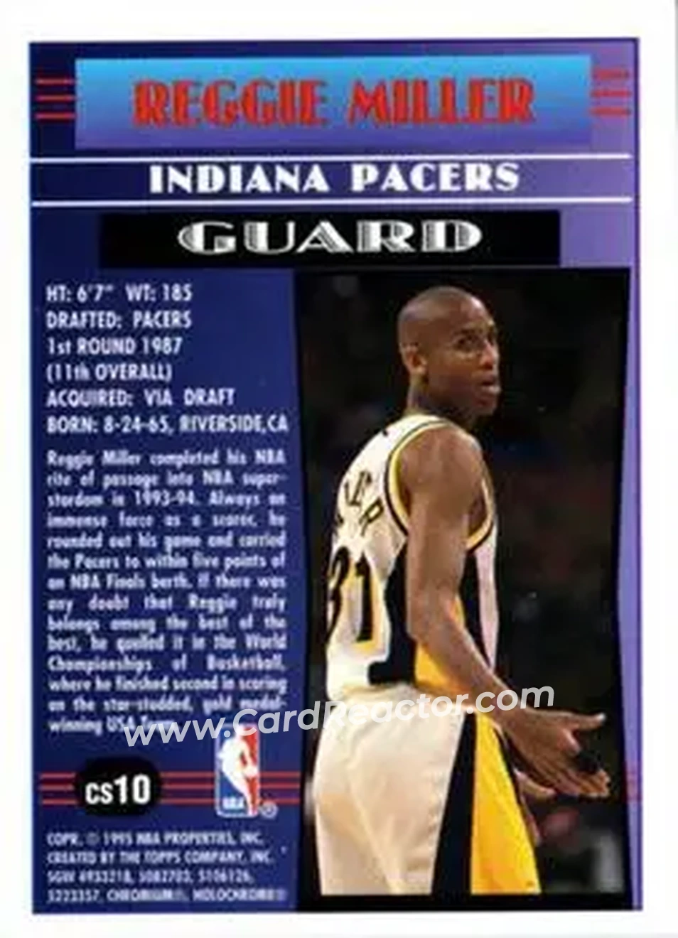 1994-95 Finest - Cornerstone #CS10 - Reggie Miller - Indiana Pacers - Back 1994-95 Finest - Cornerstone #CS10 - Reggie Miller - Indiana Pacers - Back