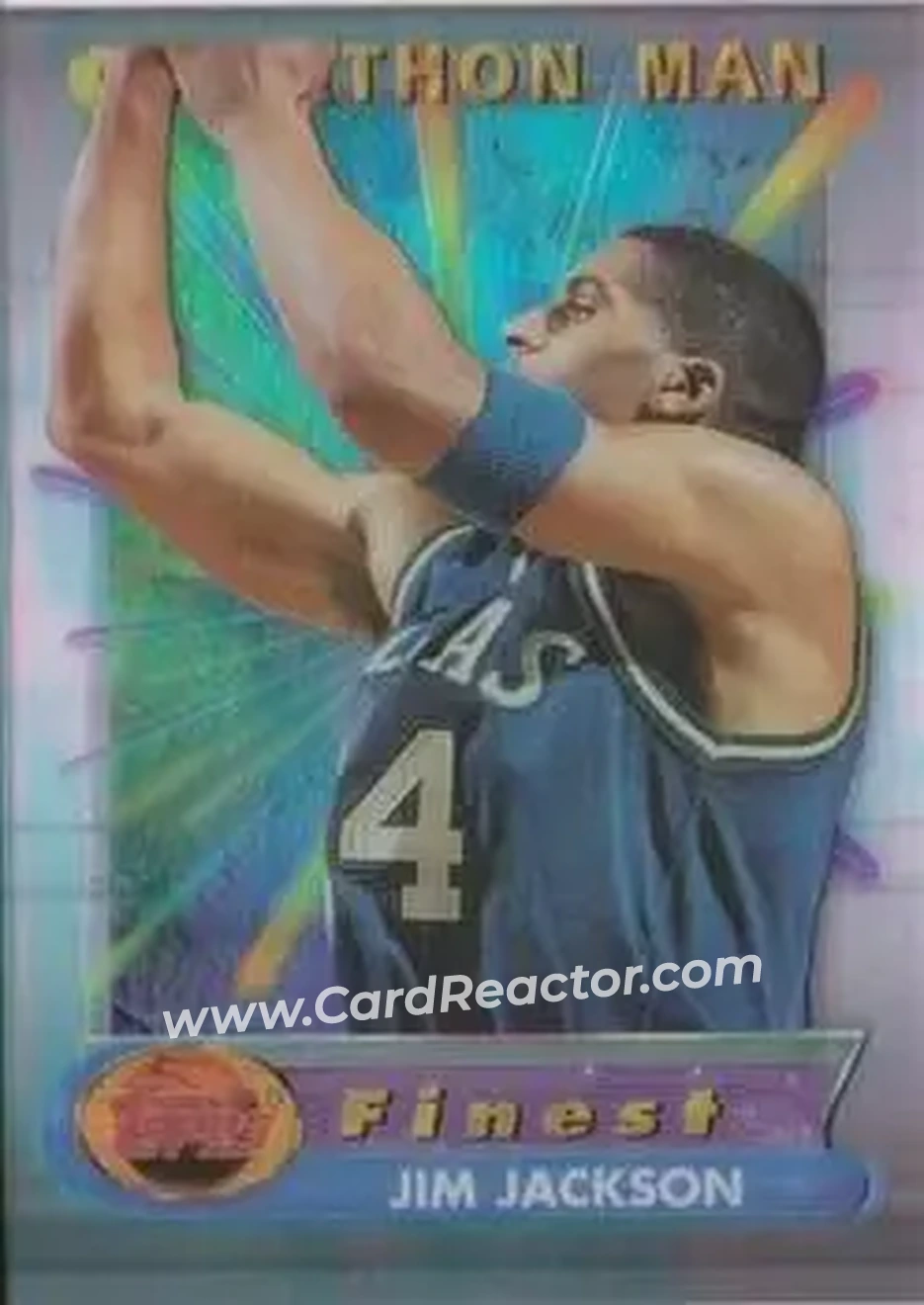 1994-95 Finest - Marathon Men #4 - Jim Jackson - Dallas Mavericks - Front 1994-95 Finest - Marathon Men #4 - Jim Jackson - Dallas Mavericks - Front