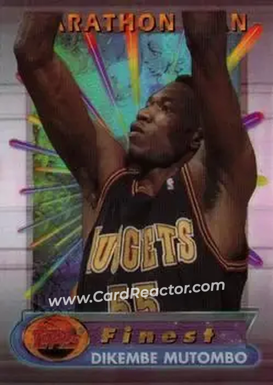 1994-95 Finest - Marathon Men #18 - Dikembe Mutombo - Denver Nuggets - Front 1994-95 Finest - Marathon Men #18 - Dikembe Mutombo - Denver Nuggets - Front