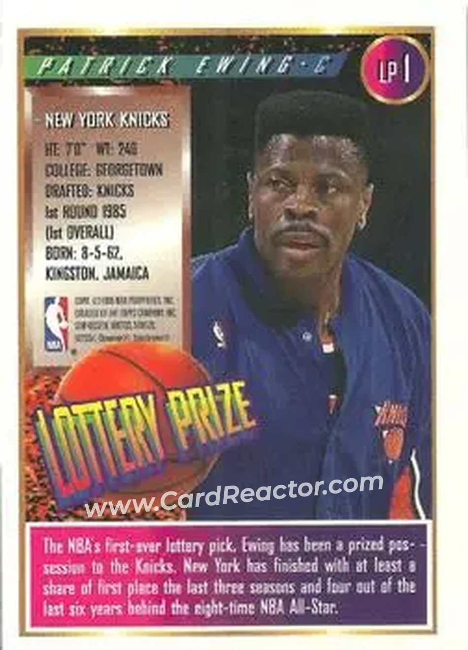 1994-95 Finest - Lottery Prize #LP1 - Patrick Ewing - New York Knicks - Back 1994-95 Finest - Lottery Prize #LP1 - Patrick Ewing - New York Knicks - Back