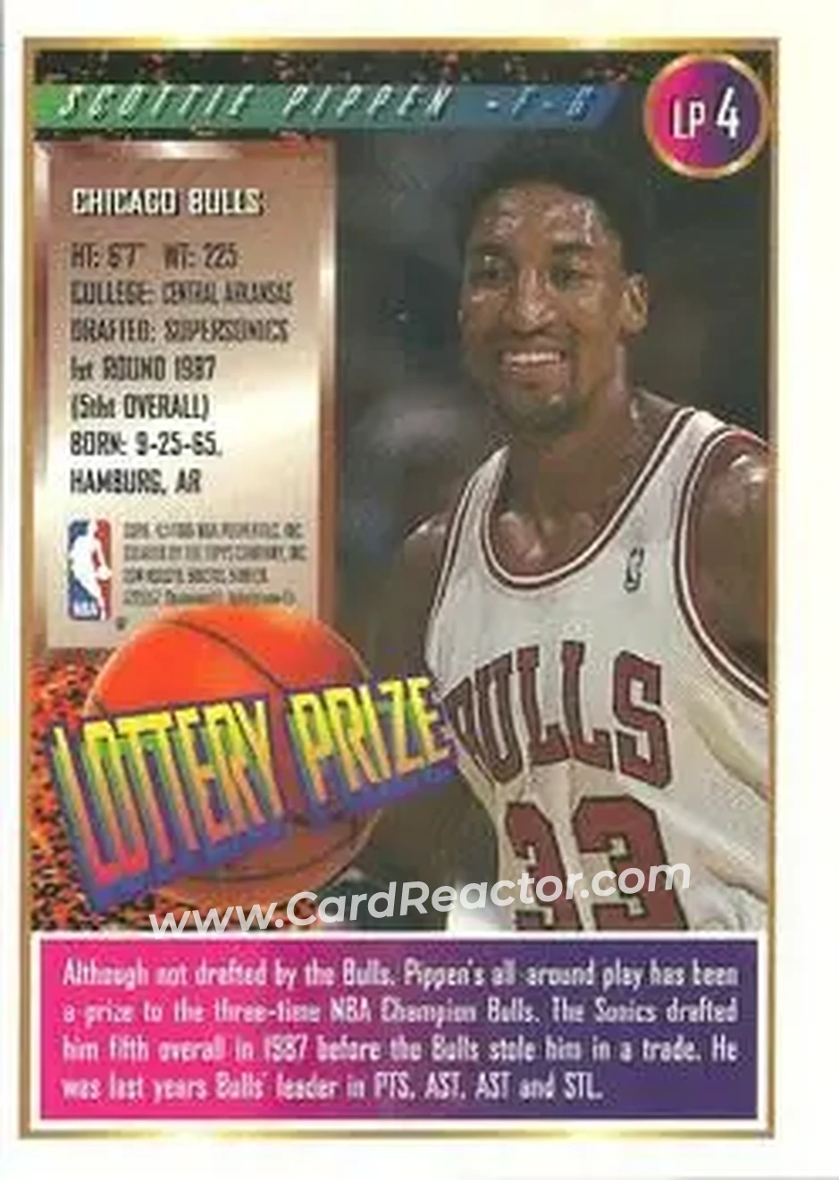 1994-95 Finest - Lottery Prize #LP4 - Scottie Pippen - Chicago Bulls - Back 1994-95 Finest - Lottery Prize #LP4 - Scottie Pippen - Chicago Bulls - Back