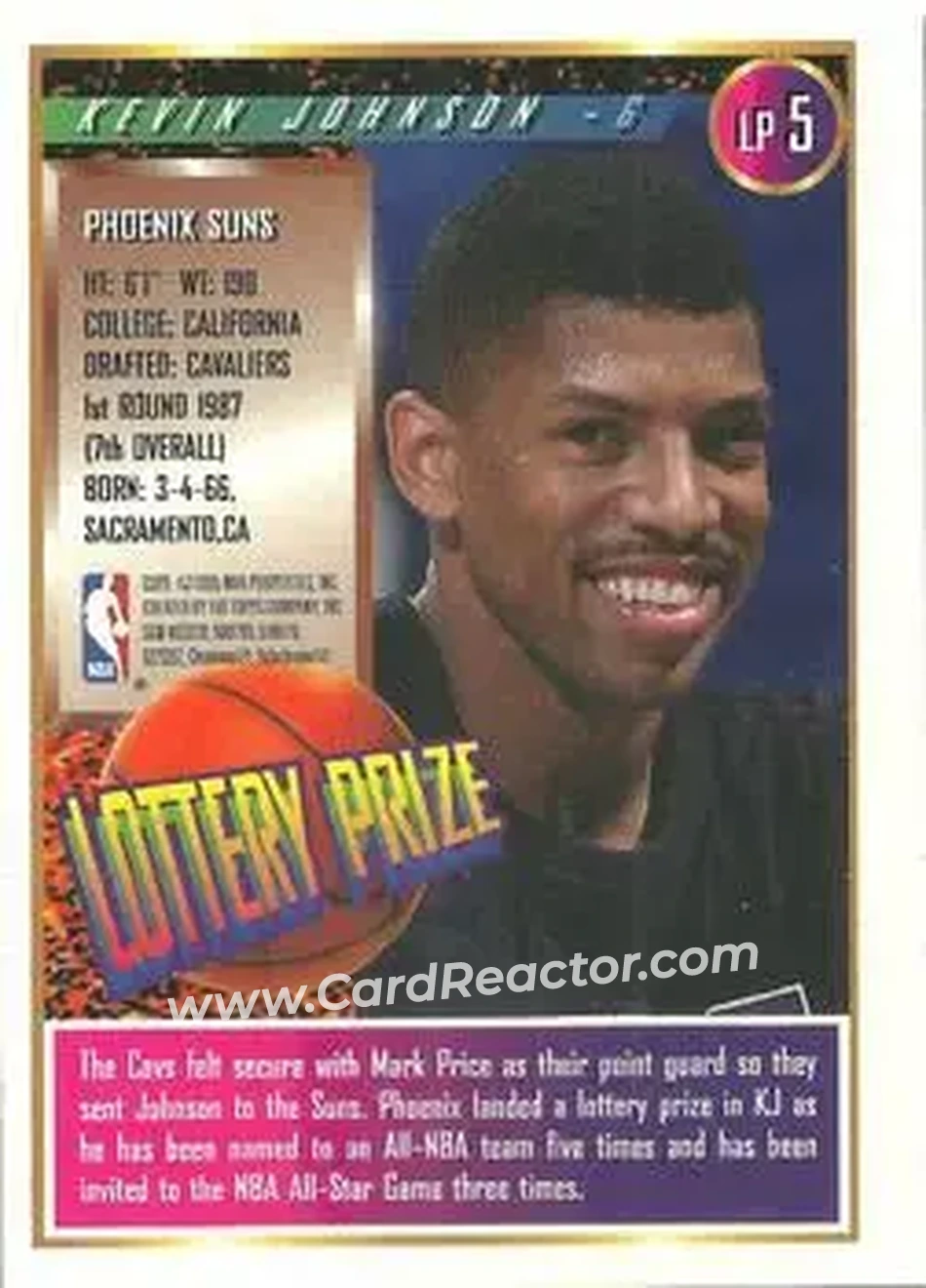1994-95 Finest - Lottery Prize #LP5 - Kevin Johnson - Phoenix Suns - Back