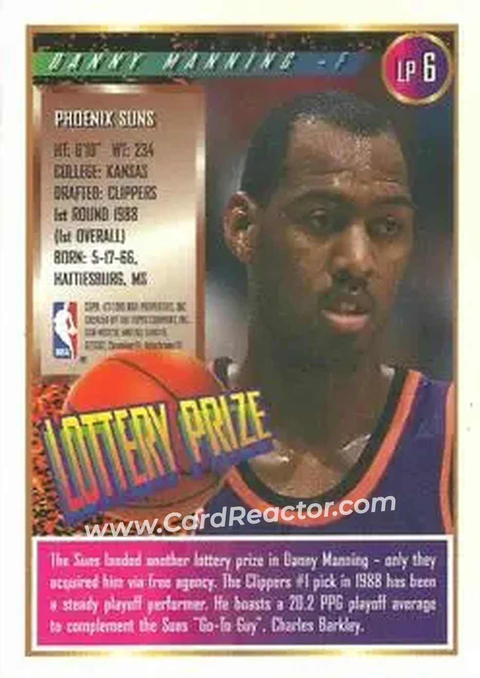 1994-95 Finest - Lottery Prize #LP6 - Danny Manning - Phoenix Suns - Back 1994-95 Finest - Lottery Prize #LP6 - Danny Manning - Phoenix Suns - Back