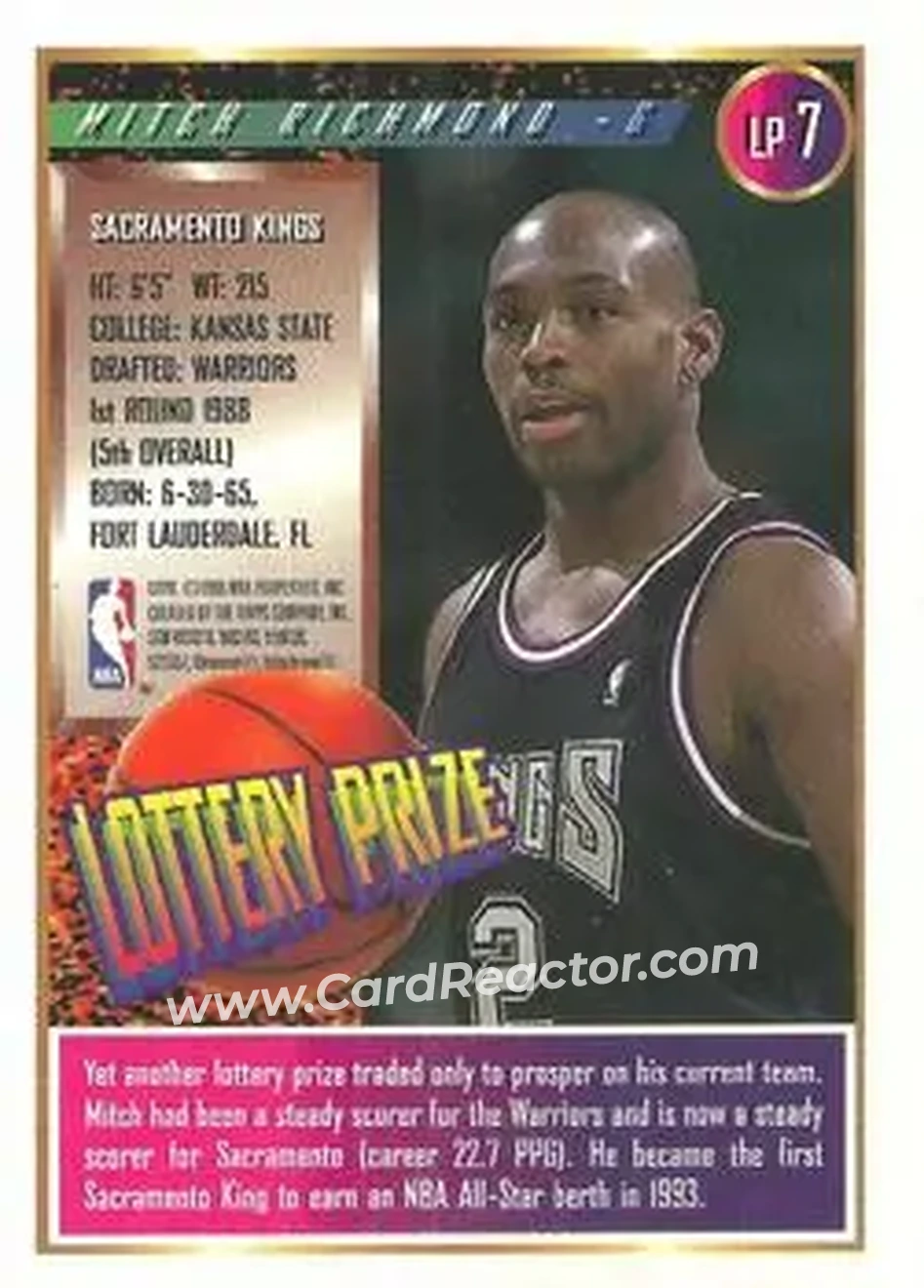 1994-95 Finest - Lottery Prize #LP7 - Mitch Richmond - Sacramento Kings - Back