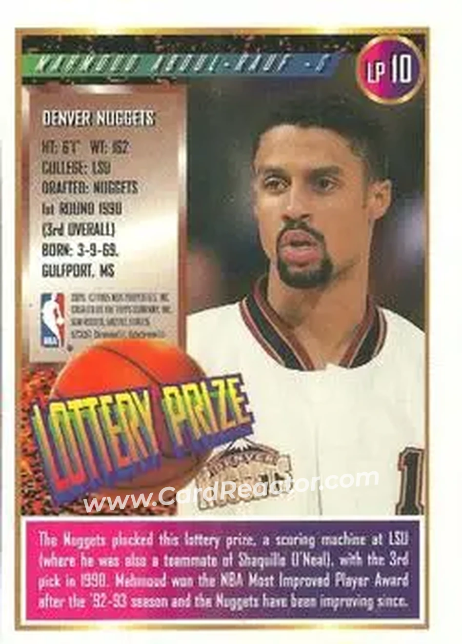 1994-95 Finest - Lottery Prize #LP10 - Mahmoud Abdul-Rauf - Denver Nuggets - Back 1994-95 Finest - Lottery Prize #LP10 - Mahmoud Abdul-Rauf - Denver Nuggets - Back