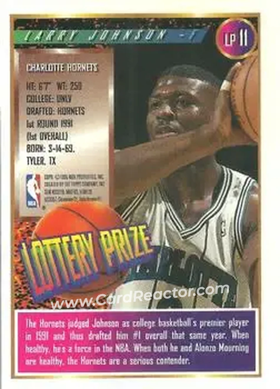 1994-95 Finest - Lottery Prize #LP11 - Larry Johnson - Charlotte Hornets - Back