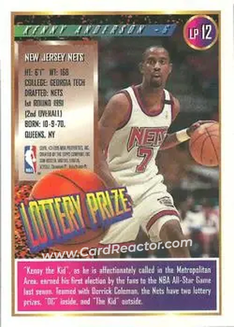 1994-95 Finest - Lottery Prize #LP12 - Kenny Anderson - New Jersey Nets - Back 1994-95 Finest - Lottery Prize #LP12 - Kenny Anderson - New Jersey Nets - Back