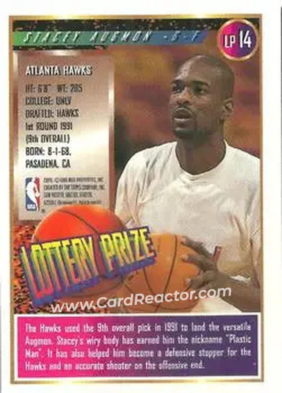 1994-95 Finest - Lottery Prize #LP14 - Stacey Augmon - Atlanta Hawks - Back