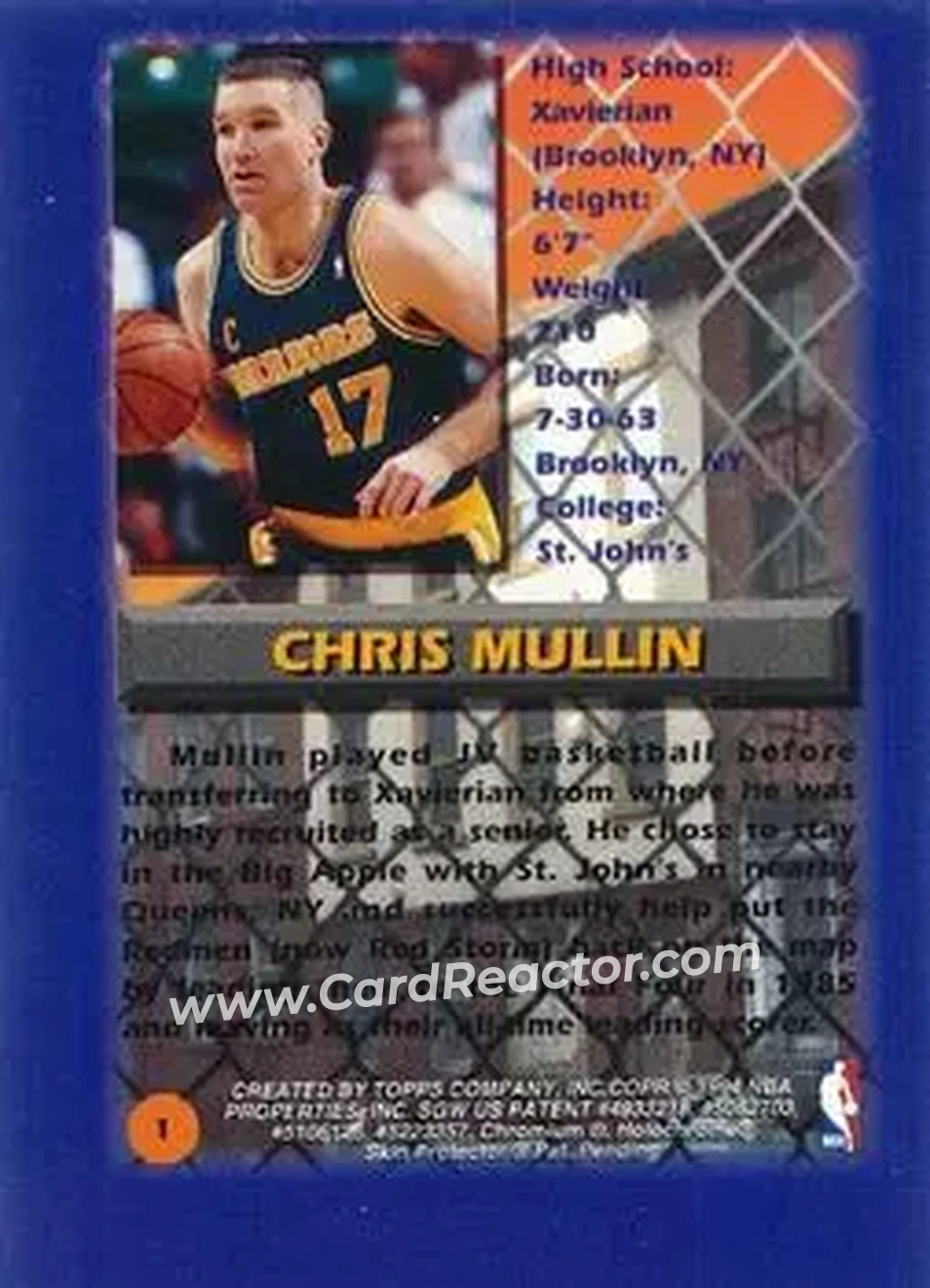 1994-95 Finest - Refractors #1 - Chris Mullin - Golden State Warriors - Back 1994-95 Finest - Refractors #1 - Chris Mullin - Golden State Warriors - Back