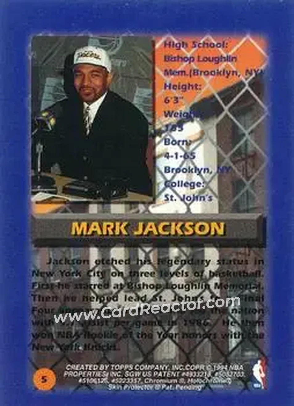 1994-95 Finest - Refractors #5 - Mark Jackson - Indiana Pacers - Back