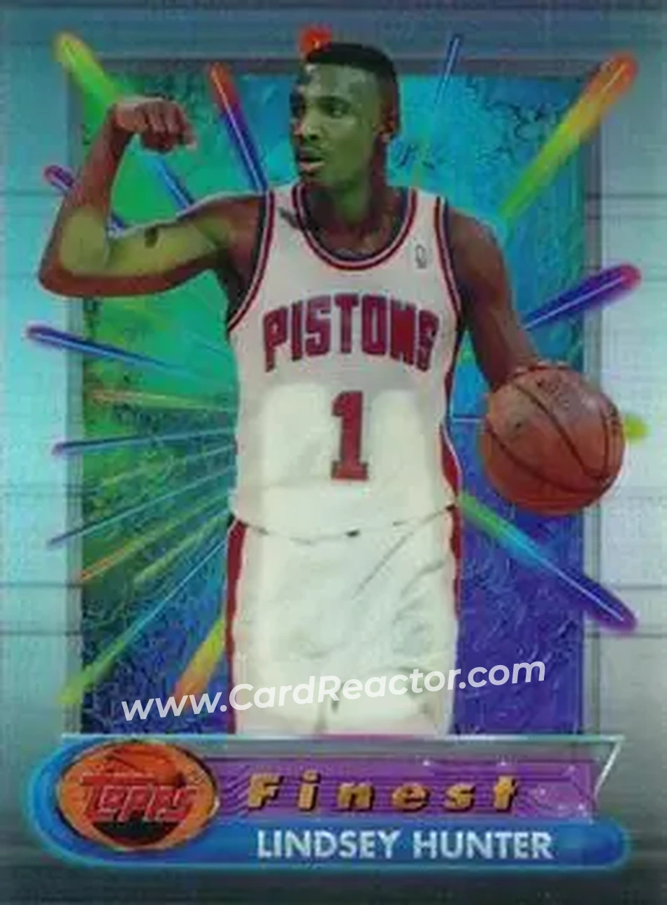 1994-95 Finest - Refractors #36 - Lindsey Hunter - Detroit Pistons - Front 1994-95 Finest - Refractors #36 - Lindsey Hunter - Detroit Pistons - Front