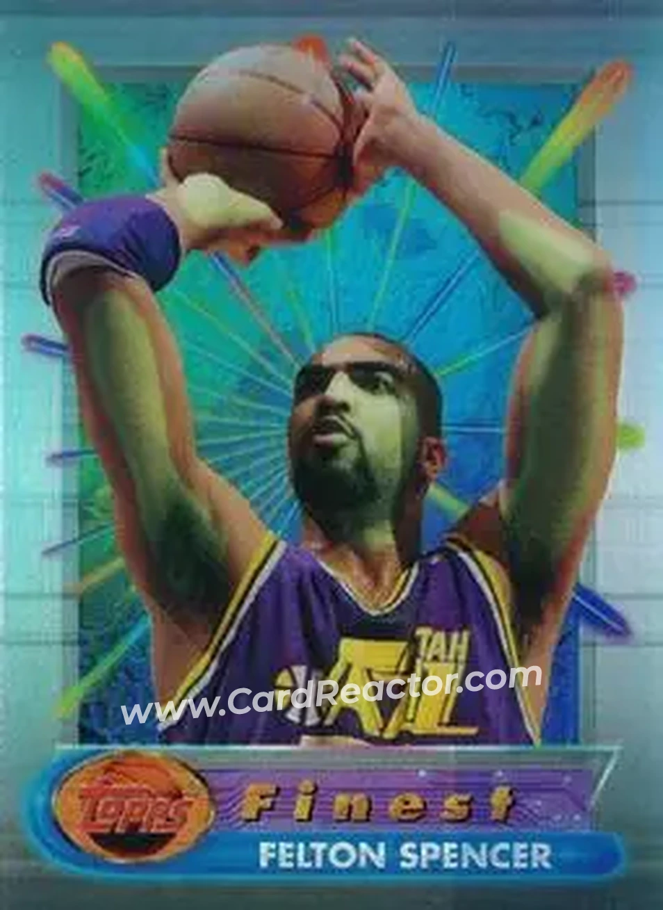 1994-95 Finest - Refractors #78 - Felton Spencer - Utah Jazz - Front 1994-95 Finest - Refractors #78 - Felton Spencer - Utah Jazz - Front