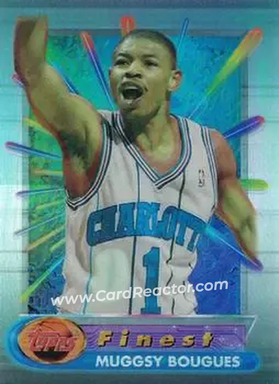 1994-95 Finest - Refractors #94 - Muggsy Bogues - Charlotte Hornets - Front 1994-95 Finest - Refractors #94 - Muggsy Bogues - Charlotte Hornets - Front