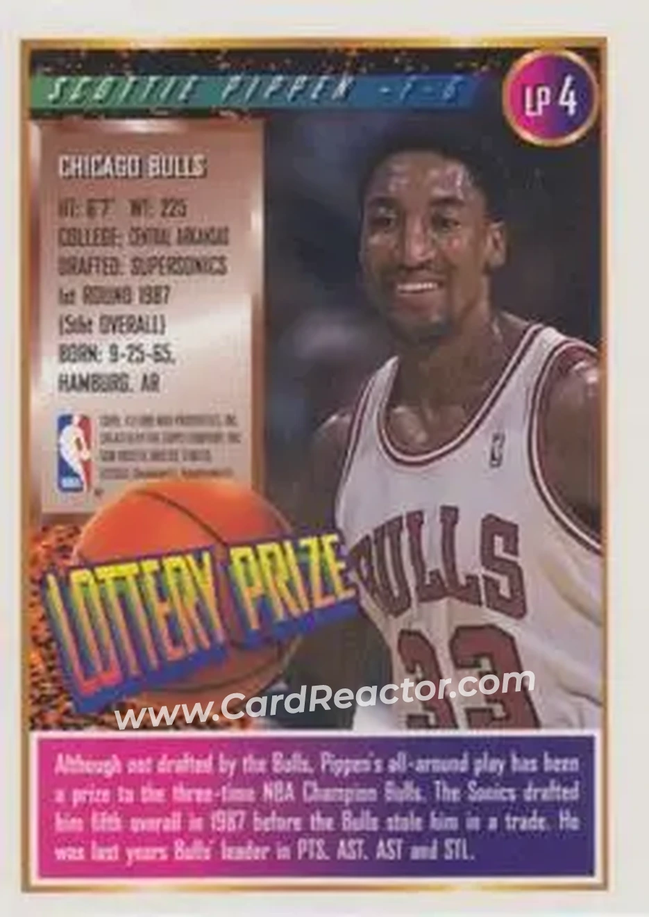 1994-95 Finest - Lottery Prize Refractors Test #LP4 - Scottie Pippen - Chicago Bulls - Back 1994-95 Finest - Lottery Prize Refractors Test #LP4 - Scottie Pippen - Chicago Bulls - Back