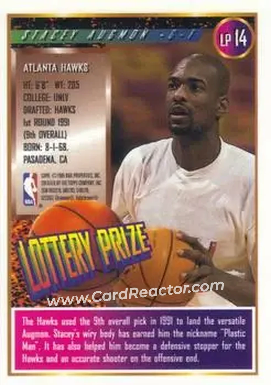 1994-95 Finest - Lottery Prize Refractors Test #LP14 - Stacey Augmon - Atlanta Hawks - Back