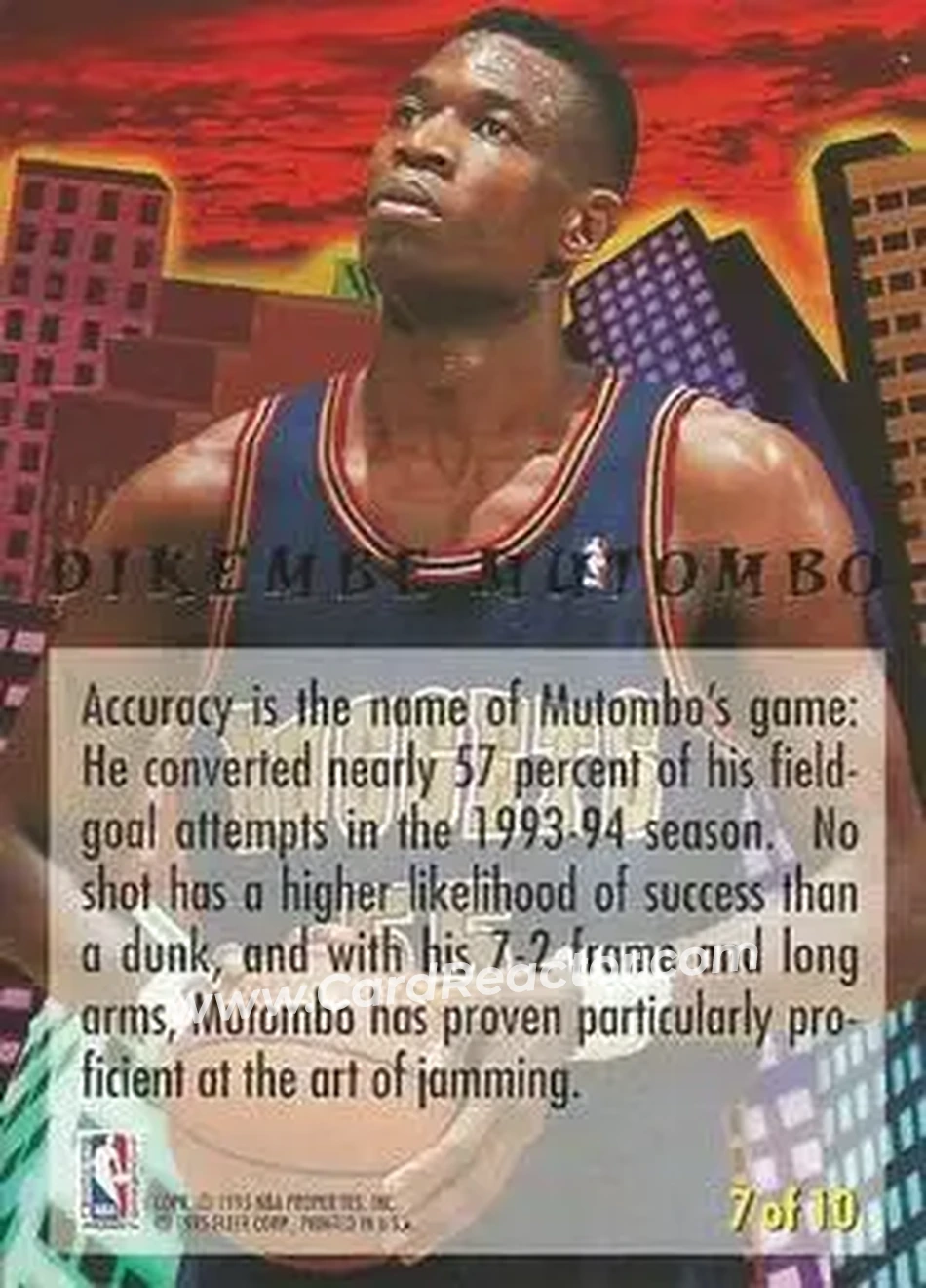 1994-95 Ultra - Jam City #7 - Dikembe Mutombo - Denver Nuggets - Back 1994-95 Ultra - Jam City #7 - Dikembe Mutombo - Denver Nuggets - Back
