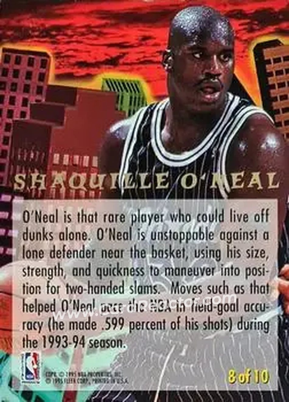 1994-95 Ultra - Jam City #8 - Shaquille O'Neal - Orlando Magic - Back
