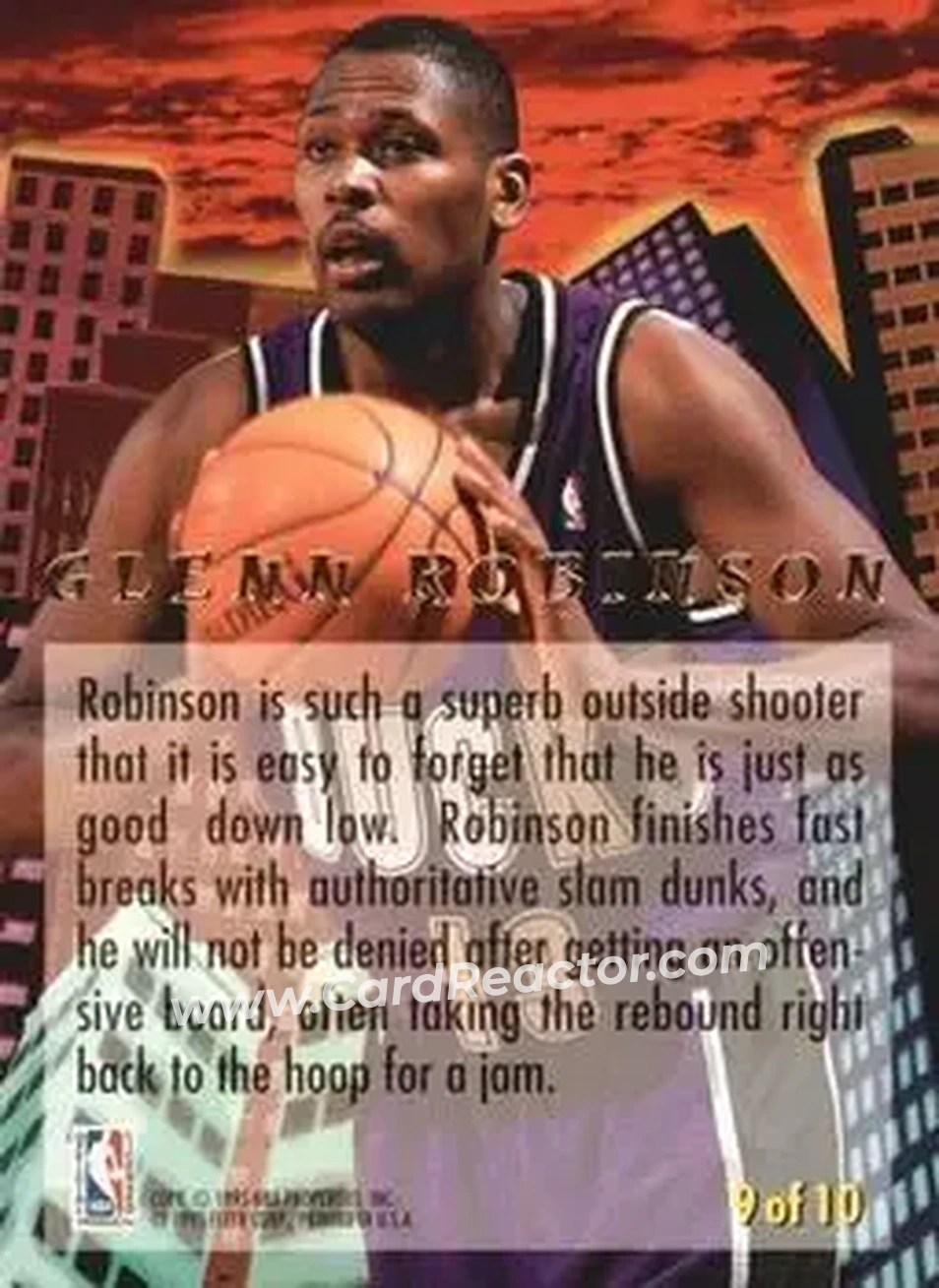1994-95 Ultra - Jam City #9 - Glenn Robinson - Milwaukee Bucks - Back