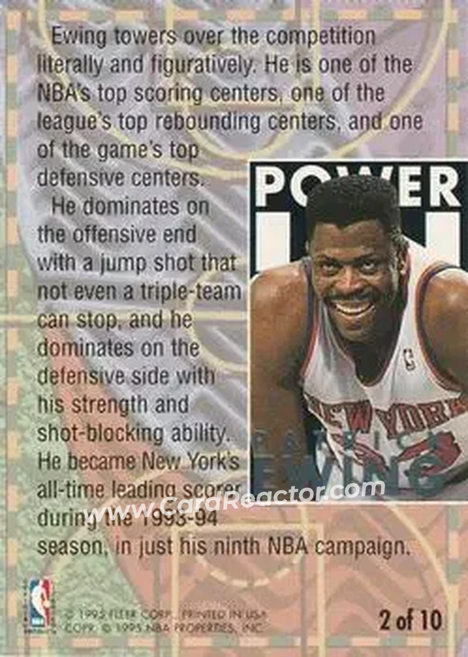 1994-95 Ultra - Power in the Key #2 - Patrick Ewing - New York Knicks - Back