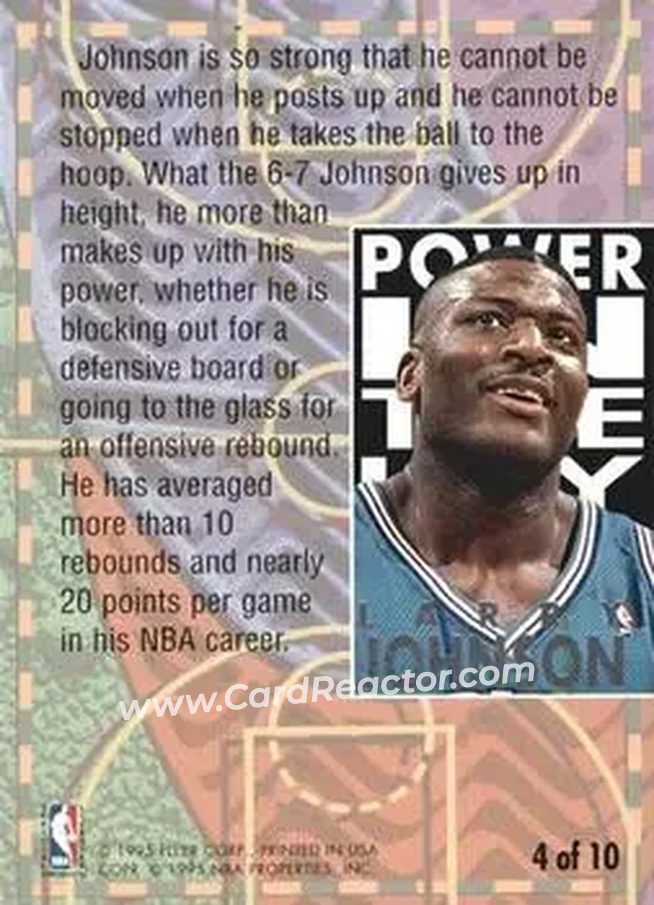 1994-95 Ultra - Power in the Key #4 - Larry Johnson - Charlotte Hornets - Back