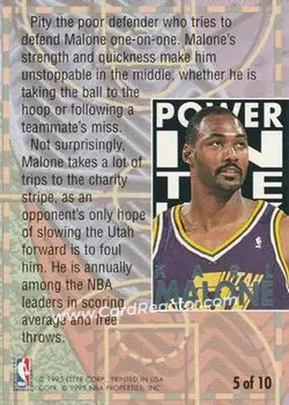 1994-95 Ultra - Power in the Key #5 - Karl Malone - Utah Jazz - Back