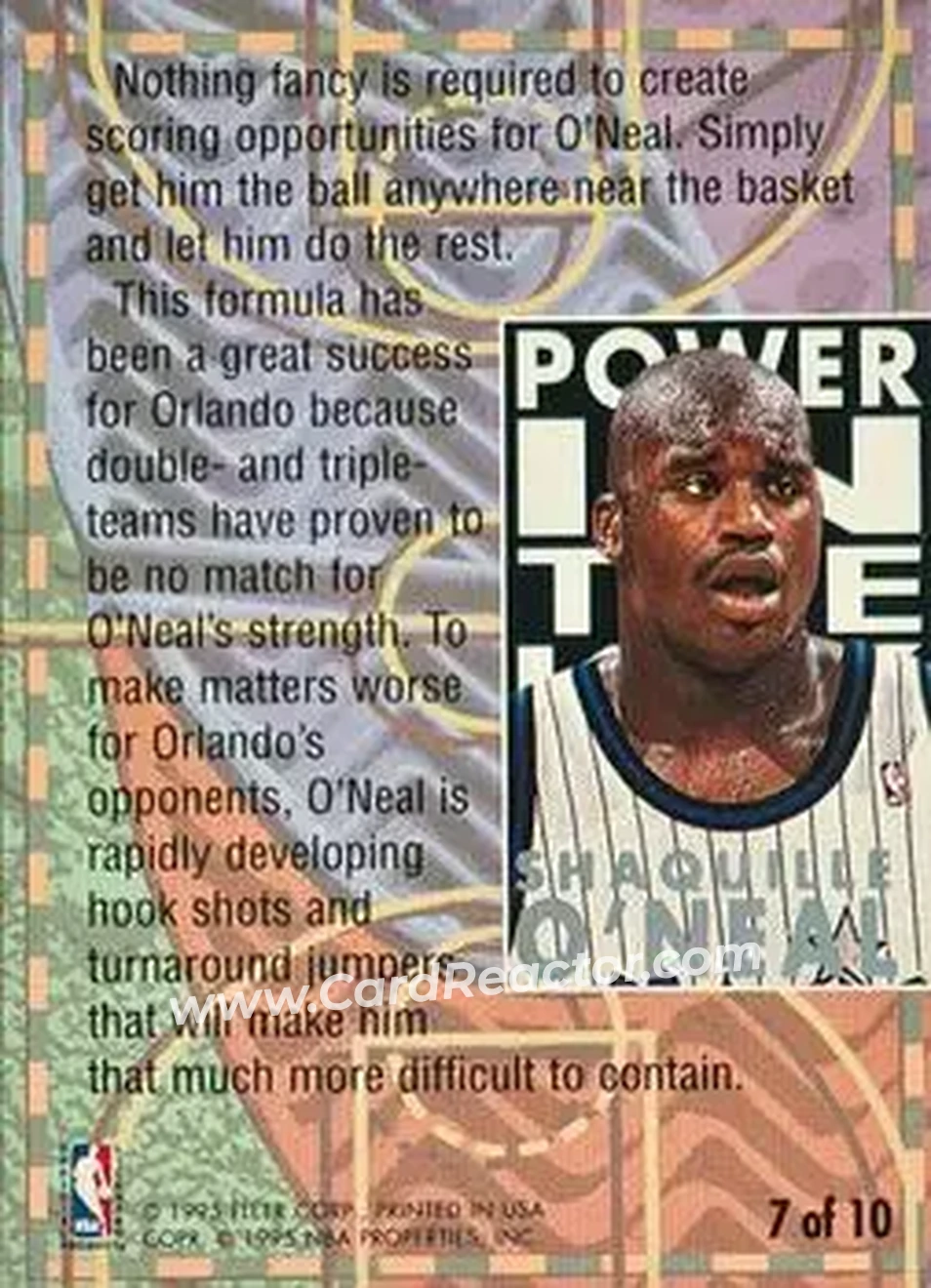 1994-95 Ultra - Power in the Key #7 - Shaquille O'Neal - Orlando Magic - Back 1994-95 Ultra - Power in the Key #7 - Shaquille O'Neal - Orlando Magic - Back