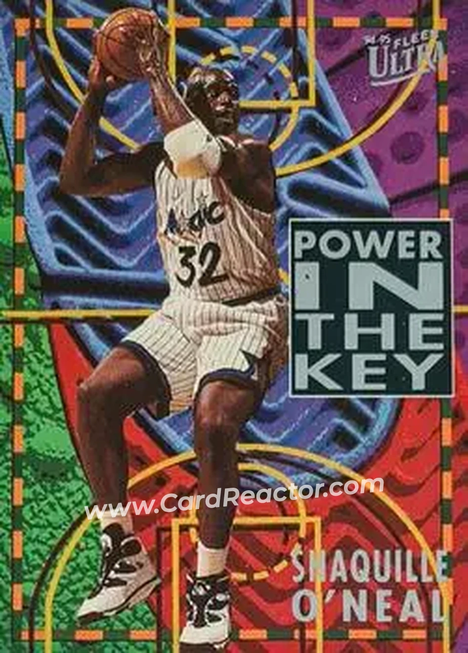 1994-95 Ultra - Power in the Key #7 - Shaquille O'Neal - Orlando Magic - Front 1994-95 Ultra - Power in the Key #7 - Shaquille O'Neal - Orlando Magic - Front