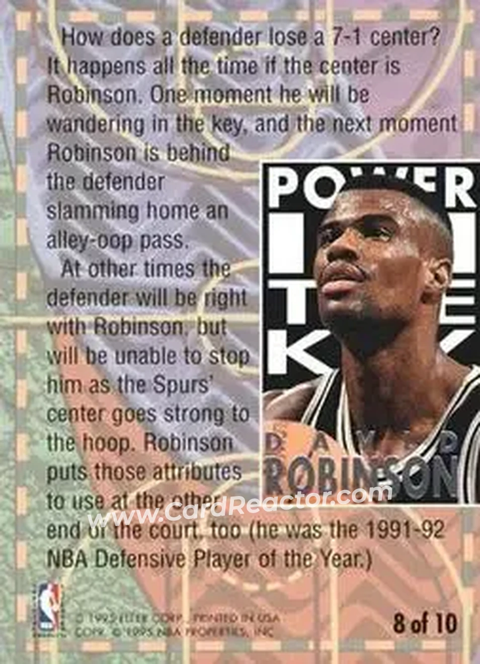1994-95 Ultra - Power in the Key #8 - David Robinson - San Antonio Spurs - Back