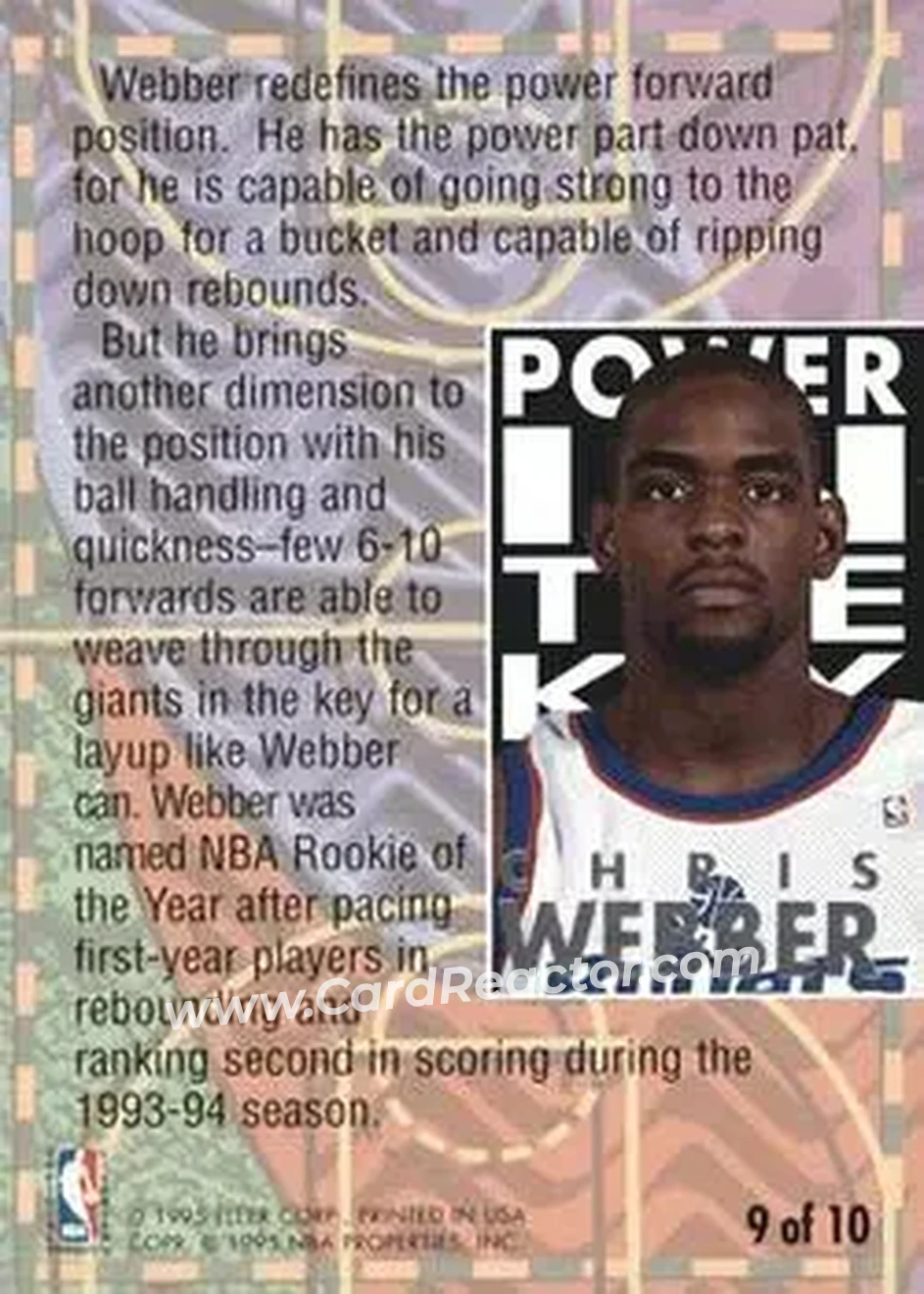 1994-95 Ultra - Power in the Key #9 - Chris Webber - Washington Bullets - Back