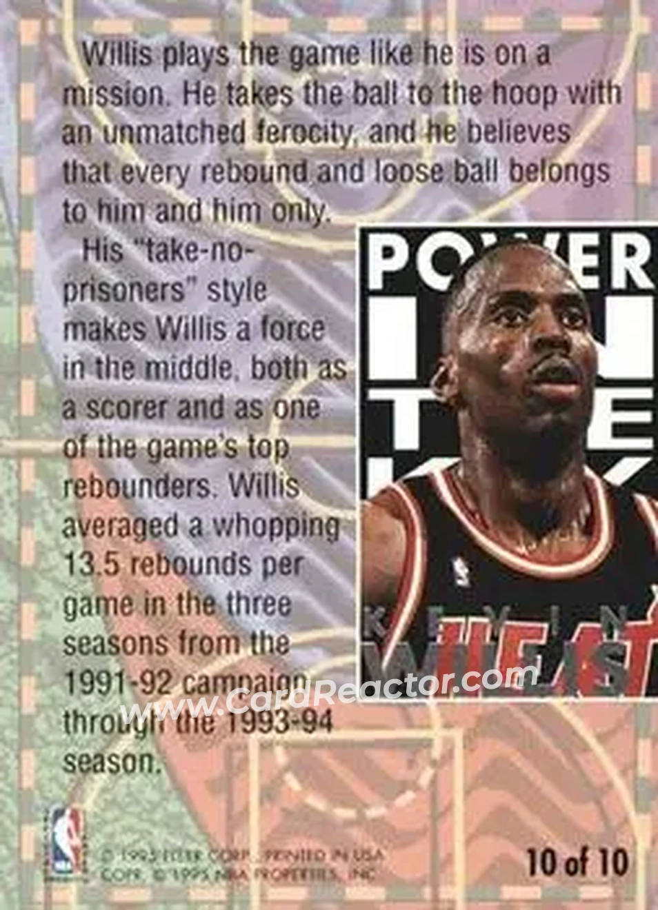 1994-95 Ultra - Power in the Key #10 - Kevin Willis - Miami Heat - Back 1994-95 Ultra - Power in the Key #10 - Kevin Willis - Miami Heat - Back