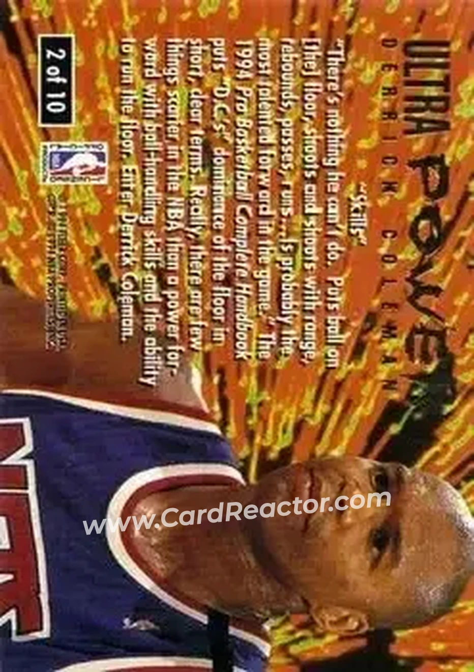1994-95 Ultra - Ultra Power #2 - Derrick Coleman - New Jersey Nets - Back