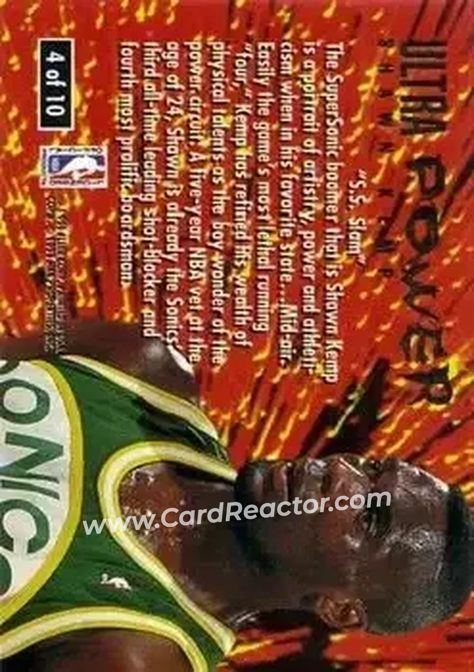 1994-95 Ultra - Ultra Power #4 - Shawn Kemp - Seattle SuperSonics - Back
