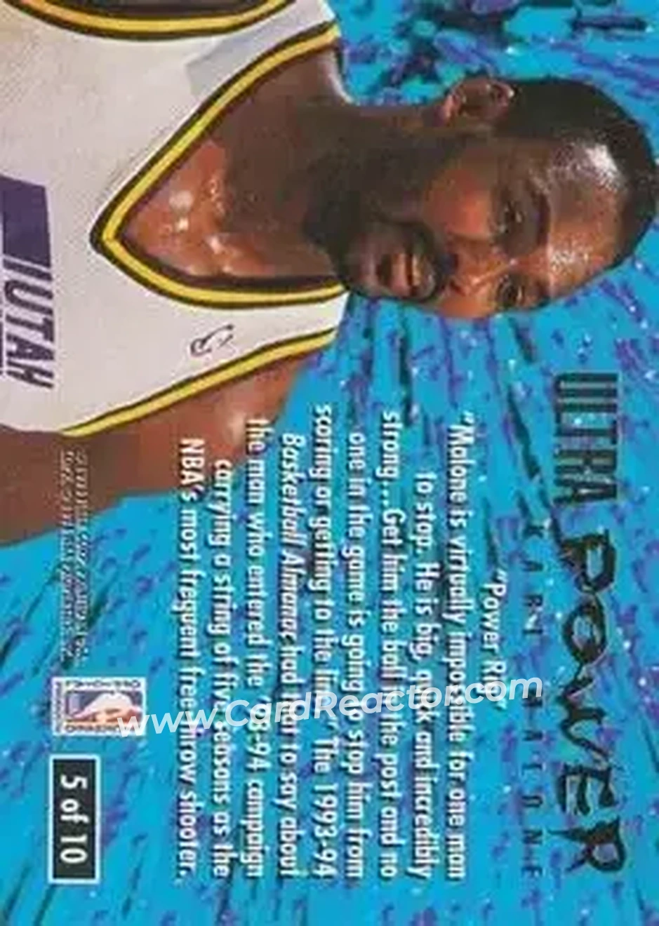 1994-95 Ultra - Ultra Power #5 - Karl Malone - Utah Jazz - Back