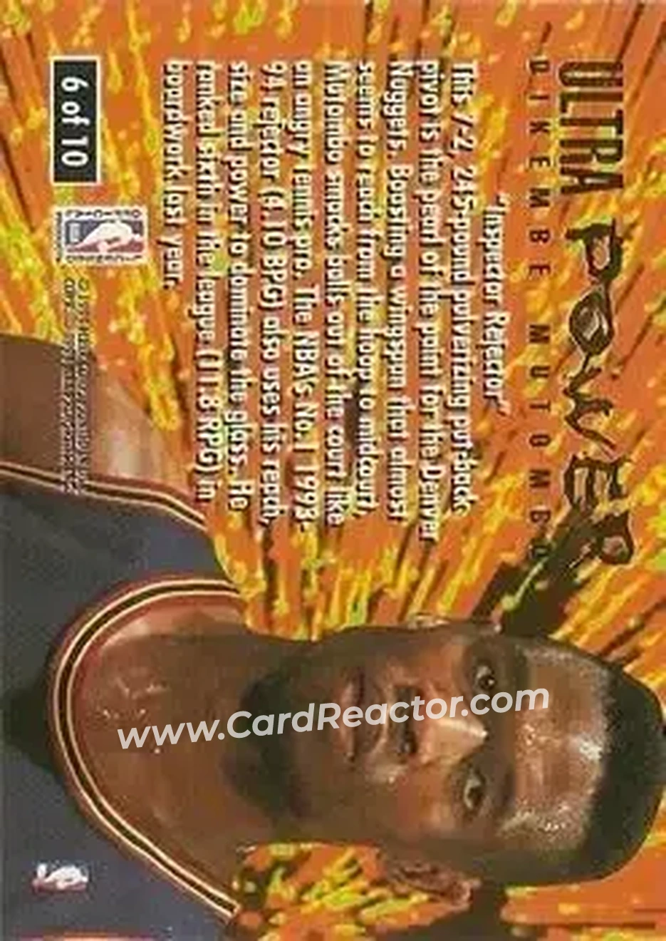 1994-95 Ultra - Ultra Power #6 - Dikembe Mutombo - Denver Nuggets - Back