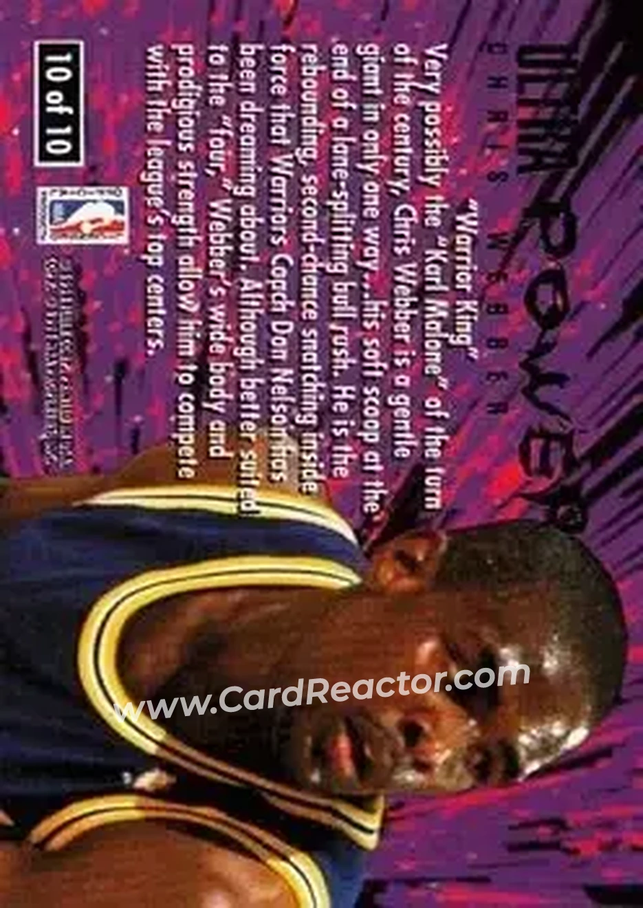 1994-95 Ultra - Ultra Power #10 - Chris Webber - Golden State Warriors - Back 1994-95 Ultra - Ultra Power #10 - Chris Webber - Golden State Warriors - Back
