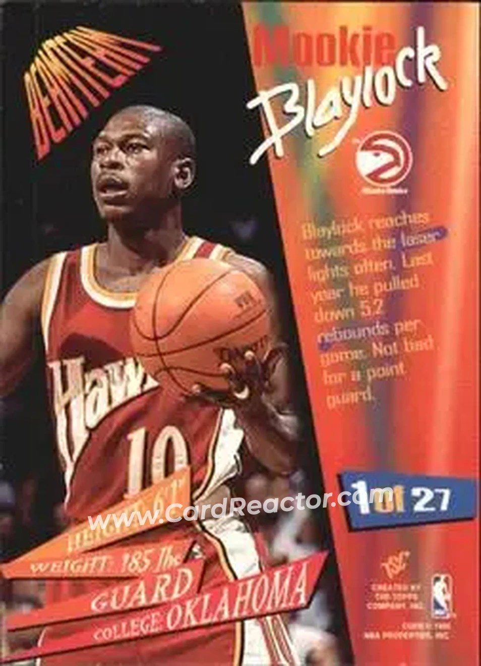 1994-95 Stadium Club - Beam Team #1 - Mookie Blaylock - Atlanta Hawks - Back 1994-95 Stadium Club - Beam Team #1 - Mookie Blaylock - Atlanta Hawks - Back