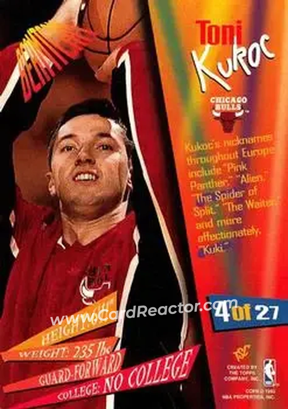 1994-95 Stadium Club - Beam Team #4 - Toni Kukoc - Chicago Bulls - Back 1994-95 Stadium Club - Beam Team #4 - Toni Kukoc - Chicago Bulls - Back