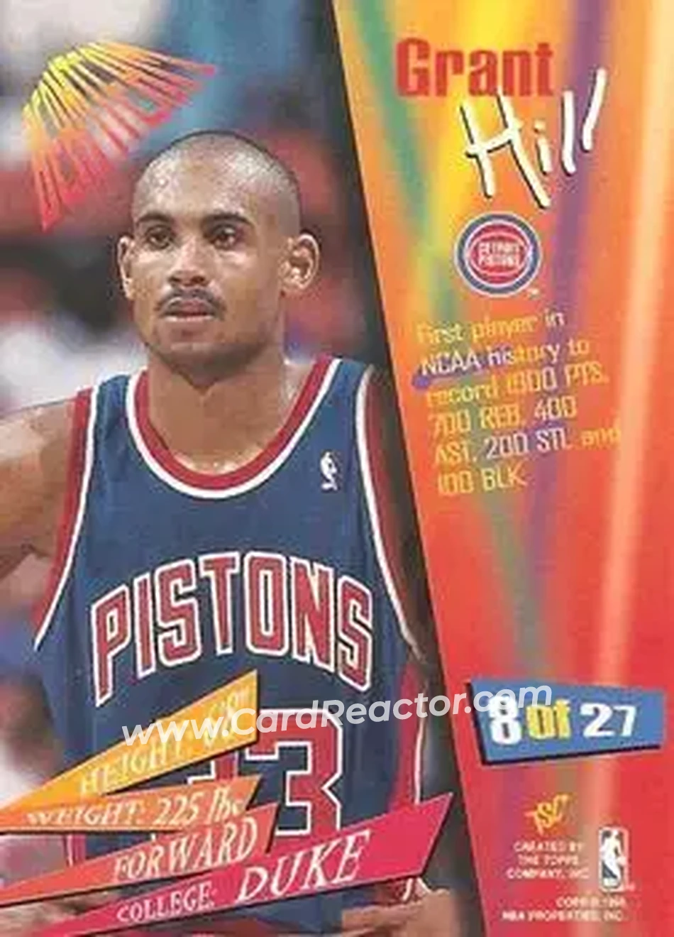 1994-95 Stadium Club - Beam Team #8 - Grant Hill - Detroit Pistons - Back 1994-95 Stadium Club - Beam Team #8 - Grant Hill - Detroit Pistons - Back