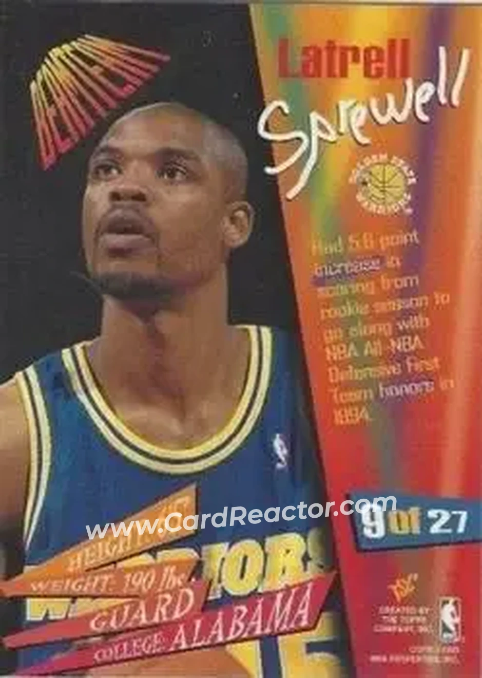 1994-95 Stadium Club - Beam Team #9 - Latrell Sprewell - Golden State Warriors - Back 1994-95 Stadium Club - Beam Team #9 - Latrell Sprewell - Golden State Warriors - Back