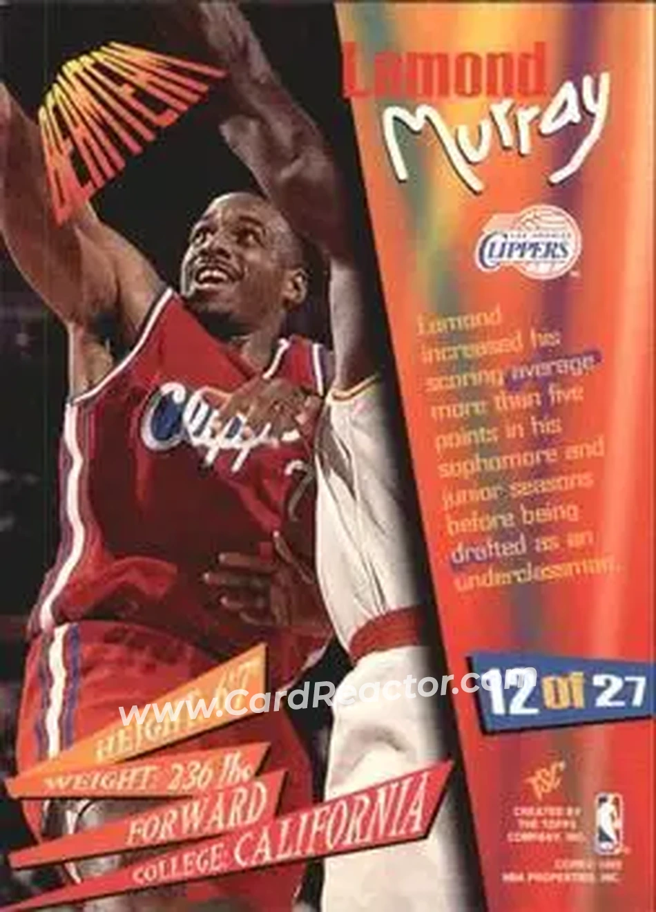 1994-95 Stadium Club - Beam Team #12 - Lamond Murray - Los Angeles Clippers - Back