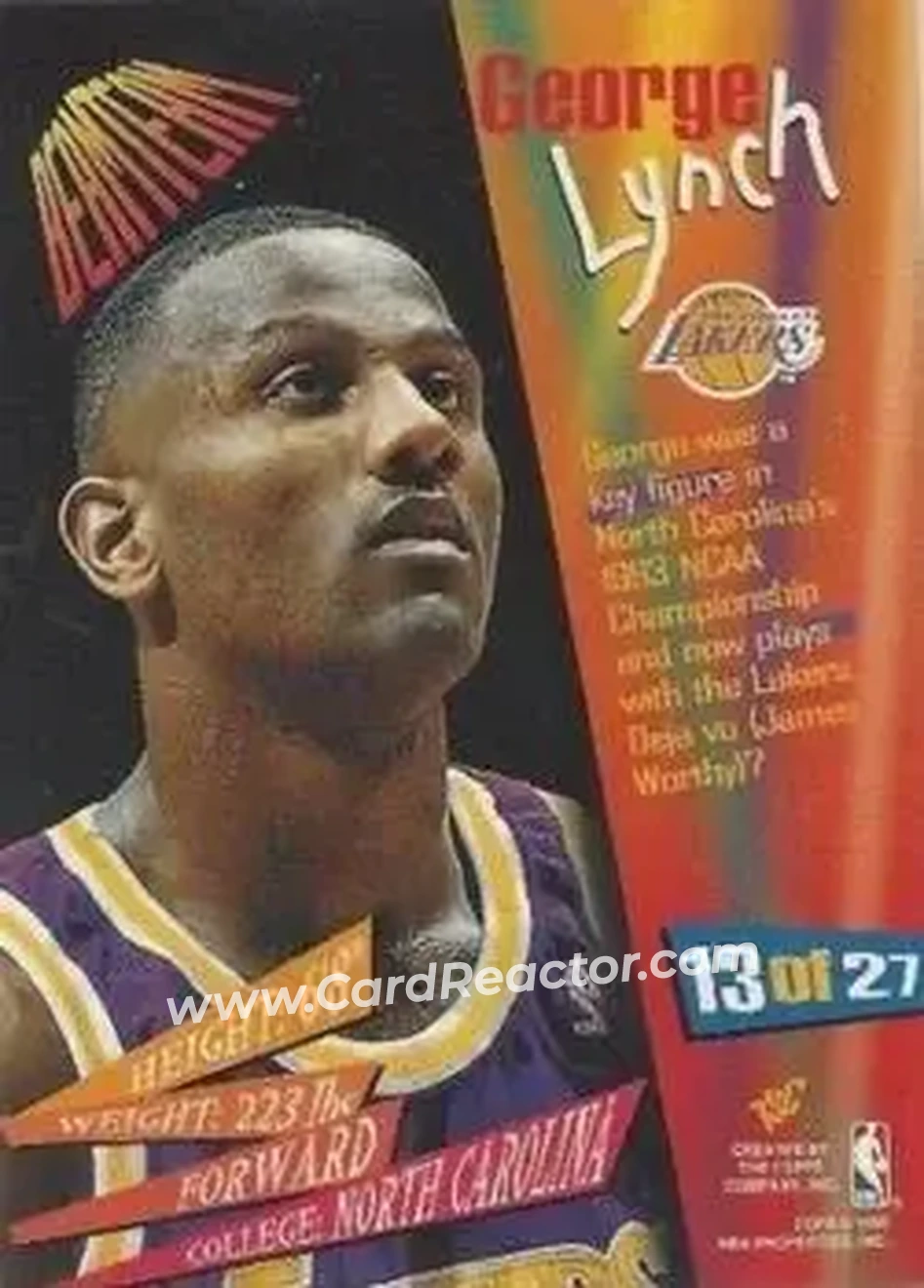 1994-95 Stadium Club - Beam Team #13 - George Lynch - Los Angeles Lakers - Back